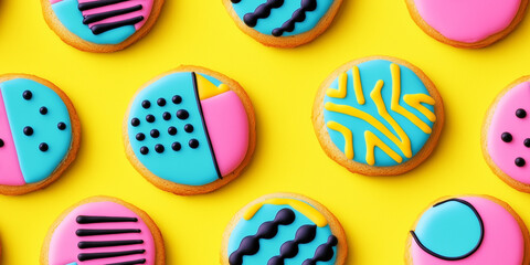 Poster - Cookies with bold, geometric designs and bright colors, perfect for a modern and vibrant theme, seamless pattern