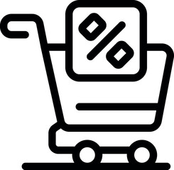 Poster - Line art icon of a shopping cart with a percentage symbol representing discounts and sales