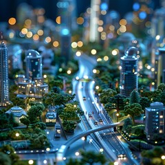 Canvas Print - Futuristic Smart City Model with Interconnected Buildings Vehicles and Infrastructure Using IoT Technology