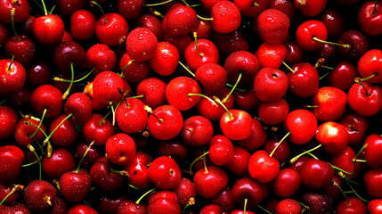 Wall Mural - Cherry Background. Sweet organic cherries on market counter