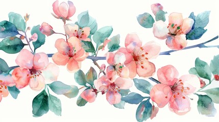 Wall Mural - A vibrant watercolor composition of cherry blossom on white background