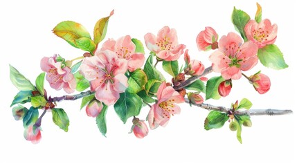 Poster - A vibrant watercolor composition of cherry blossom on white background