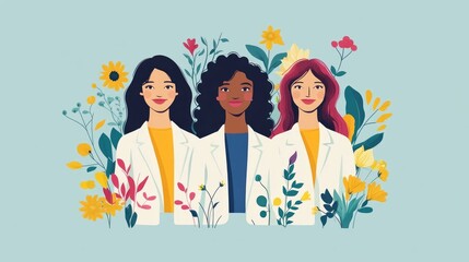 Wall Mural - Empowering Women s Health and Wellbeing Through Flat Design Minimalist Digital Representation of Holistic Care Rejuvenation and Self Empowerment