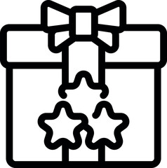 Poster - Line art icon of a gift box with a ribbon on top and two stars hanging from it