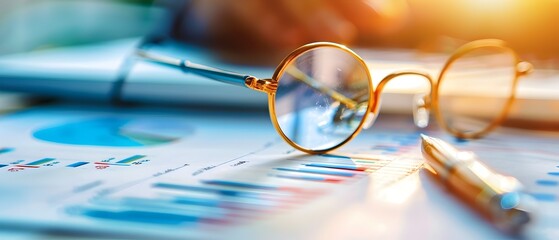 Canvas Print - Close-up of Glasses and Pen on Charts.