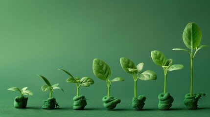 Stages of Plant Growth on a Green Background