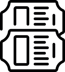 Poster - Simple black line vector icon representing two tickets for an event, travel, or other service requiring an entrance fee