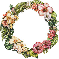 Poster - PNG Floral wreath with tropical flowers and greenery