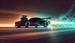 © Saranpong - Futuristic race car speeding on a neon-lit track with a high-tech design, creating a sense of motion and speed in a digital environment.