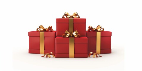 Christmas gift boxes with golden ribbons isolated on background