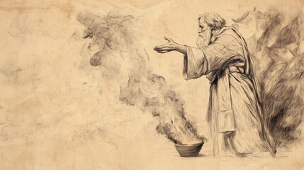 Biblical Illustration of 1 Samuel: Saul’s Unlawful Sacrifice, Saul Deciding to Offer the Burnt Offering Himself, Acting as Priest