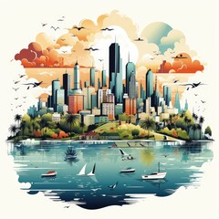 Wall Mural - A Minimalistic Illustration of Panama City's Stunning Skyline