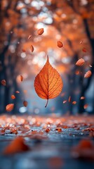 Poster - A leaf is floating in the air above a pile of leaves