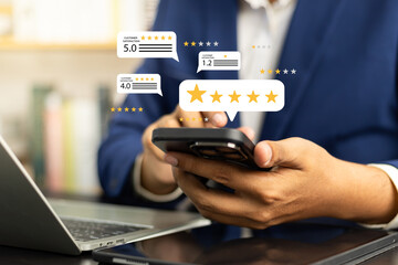Wall Mural - online customer satisfaction survey service concept, client rate service from experience in applicat