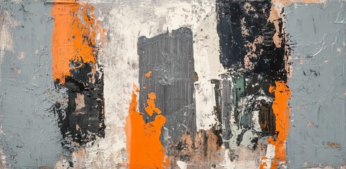 Wall Mural - Digital art illustration in three dimensions of an abstract cityscape watercolor painting in black and orange.