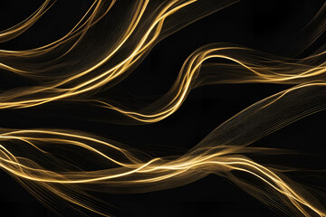 Wall Mural - Abstract background from fire light curves on black background. Lightning golden lines in night.