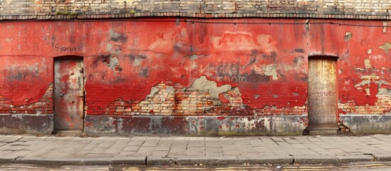 Poster - Distressed Red Brick Wall with Two Doors