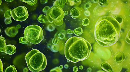 Sticker - Clean background with green cells or microscopic design for biology illustrations