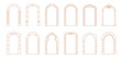 © Vector Tradition - Art deco arch windows, door frames with vector line ornaments and boho shapes borders. Vintage architecture and interior elements, outline art deco arch frames with columns and decorative brickwork