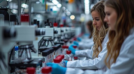 Wall Mural - High-tech laboratory where scientists are conducting research experiments. Glass tubes in the laboratory