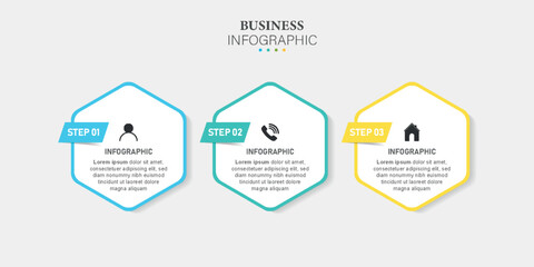 Infographic 3 steps square timeline milestone graphic, for presentation banner concept.