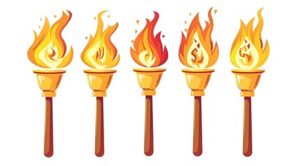 Group of burning torches, vector illustration.