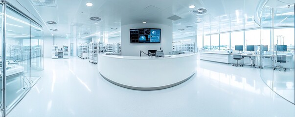 Poster - a panoramic shot of the healthcare investment landscape, showcasing biotech research facilities, cut