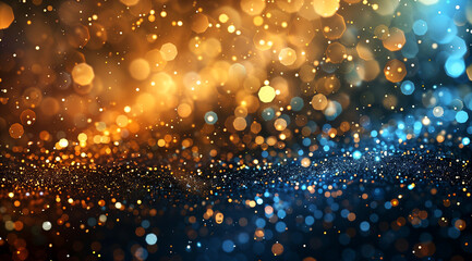 Wall Mural - Blue and gold abstract background with bokeh light