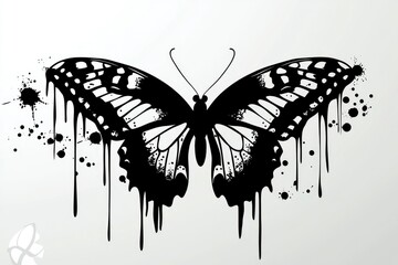 Black and White Butterfly Silhouette with Dripping Ink Splatter