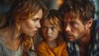 © Dmitry - A couple engages in a serious discussion while a young child looks on thoughtfully, creating an intense family atmosphere