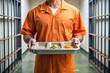 © Jason - prisoner in prison orange cloth holding food tray