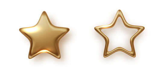 Wall Mural - golden realistic metallic stars isolated. glossy yellow 3d trophy star icon. christmas stars templat
