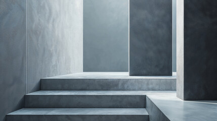 Wall Mural - Minimalist concrete interior with stairs leading to empty wall