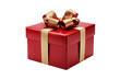© Muhammad - A Bright Red Gift Box Adorned With Golden Ribbon Ready for Celebration on White or PNG Transparent Background.