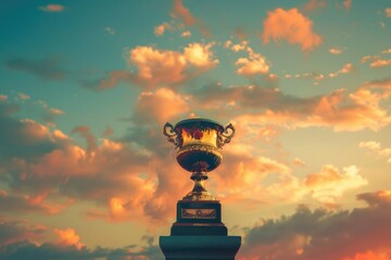 winner trophy against evening sky of sunset