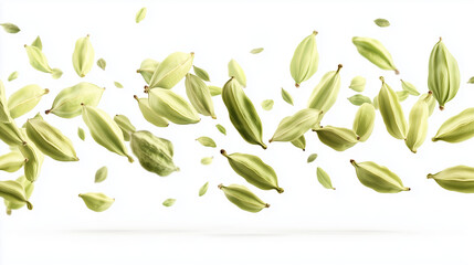 Wall Mural - Cardamom Pods Close-Up Isolated on White - Versatile Spice for Enhancing Taste in Cuisine and Beverages