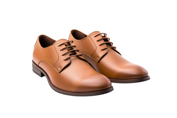 Elegant Brown Leather Shoes Perfect For Formal Occasions And Daily Wear In Sunny Autumn Days on White or PNG Transparent Background.