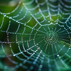 Close up of Intricate Spider Web Glistening with Raindrops Capturing Nature s Delicate Beauty