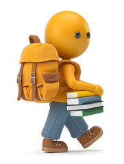 Canvas Print - Exciting 3D Flat Icon of Student with Backpack and Books for Back to School Theme