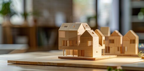 wooden model of residential houses on table