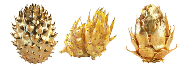 Sticker - Shimmering golden dragon fruit in 3D, on a isolated transparent background