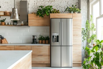 Wall Mural - interior of modern kitchen with stainless steel cupboard, nobody inside