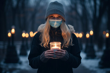 Sticker - AI generated picture of young person standing at the cemetery alone