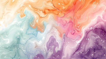 Abstract watercolor splash, pastel tones of lavender, mint, and peach, fluid and organic shapes, dreamy and artistic, high-definition quality, gentle blending. --ar 16:9 --v 6.0 --s 250 --style raw