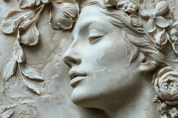 AI generated illustration elegant bas relief on textured wall with gypsum beautiful picture