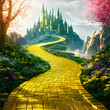 © Daniel - enchanted yellow brick road leading to magical emerald city in springtime , fantasy, oz, magicians isolated on white background, space for captions, png