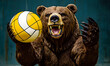 © Daniel - A grizzly bear volleyball animal sports mascot holding a volley ball in his claw