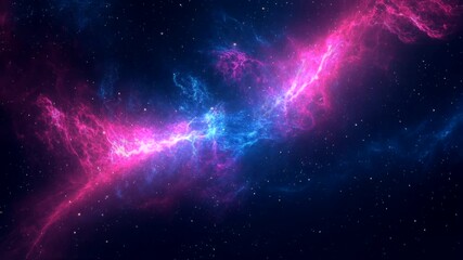 Wall Mural - Vibrant pink and blue cosmic cloud in deep space with scattered stars. Seamless looping time-lapse video background.