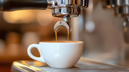 The espresso machine dripping coffee