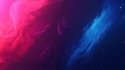 Wall Mural - Vibrant pink and blue cosmic cloud in deep space with scattered stars. Seamless looping time-lapse video background.